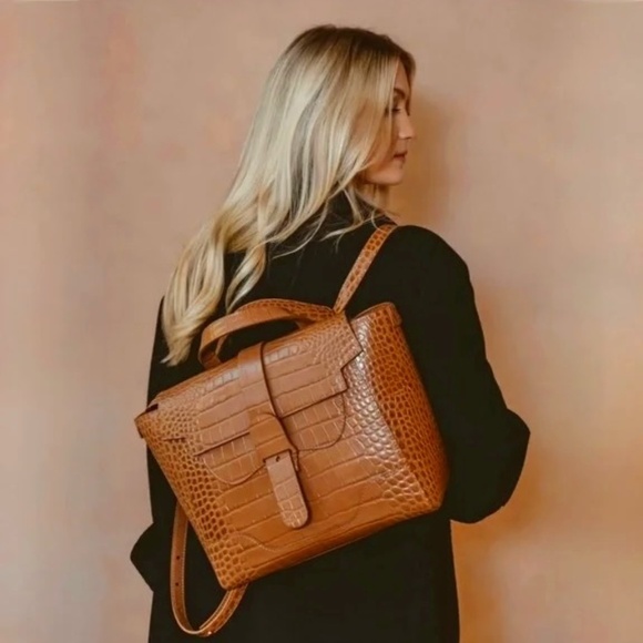 Senreve Midi Maestra Dragon / Chestnut / Gold Leather Top Handle Bag / Backpack - Picture 3 of 14